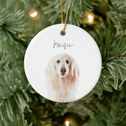 Aangepaste Minimale Hond Fotonaam Keepsake Kerstmi Keramisch Ornament (Boom)