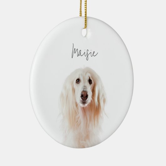 Aangepaste Minimale Hond Fotonaam Keepsake Kerstmi Keramisch Ornament (Rechts)