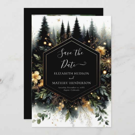 Aangepaste minimalistische betoverde bos bruiloft save the date (Voorkant / Achterkant)