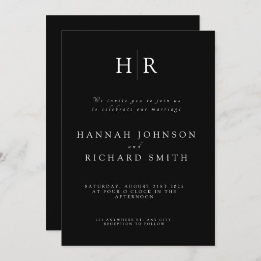 Aangepaste minimalistische bruiloft uitnodiging (Voorkant / Achterkant)