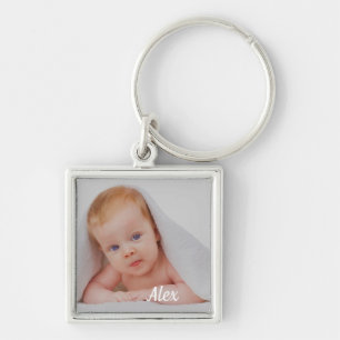 Aangepaste minimalistische foto & naam sleutelhanger