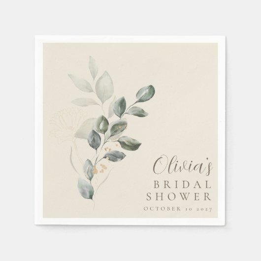 Aangepaste minimalistische gouden groene bruidsdou servet (Voorkant)