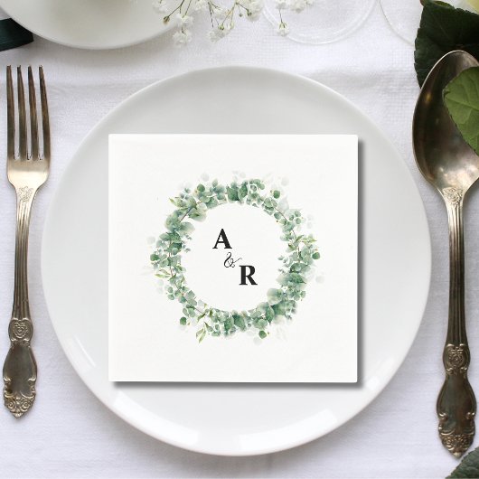 Aangepaste minimalistische groen monogram bruiloft servet
