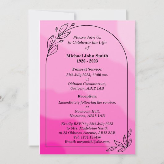 Aangepaste minimalistische Memorial Invitation Kaa Kaart (Voorkant)