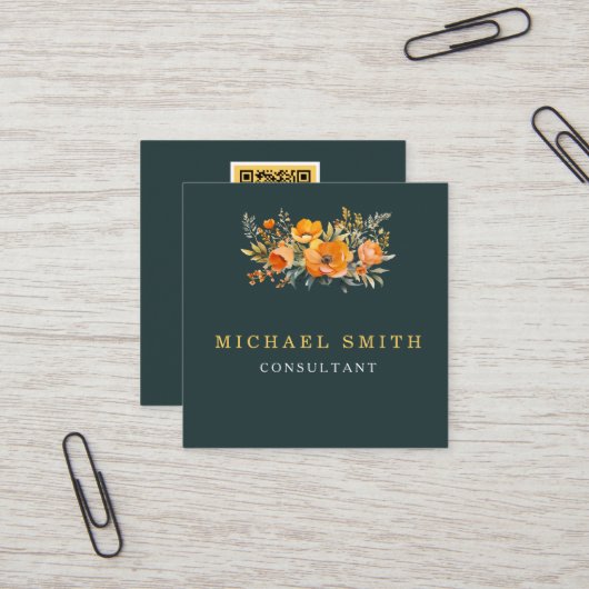 Aangepaste minimalistische moderne QR-code Logo Vierkante Visitekaartje (Voorkant / Achterkant in situ)