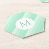Aangepaste Mint Green Stripes Modern Monogram Sjab Kartonnen Onderzetters (Schuin)