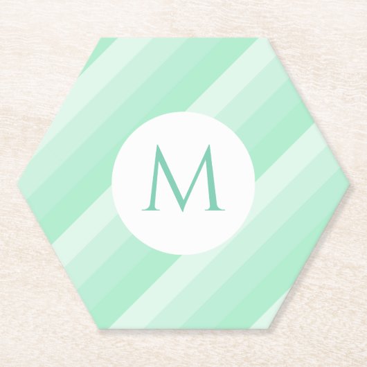 Aangepaste Mint Green Stripes Modern Monogram Sjab Kartonnen Onderzetters (Voorkant)