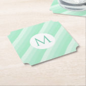 Aangepaste mint groene stripes Trendy Modern Monog Kartonnen Onderzetters (Gekanteld)