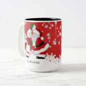 Aangepaste Mistletoe Santa Tweekleurige Koffiemok (Voorkant links)