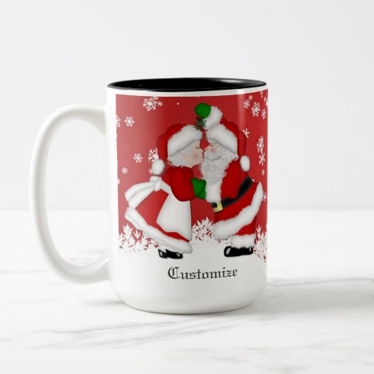 Aangepaste Mistletoe Santa Tweekleurige Koffiemok (Links)