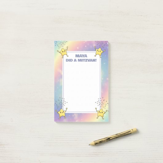 Aangepaste Mitswa Notities Rainbow Confetti Stars Post-it® Notes (Op bureau)