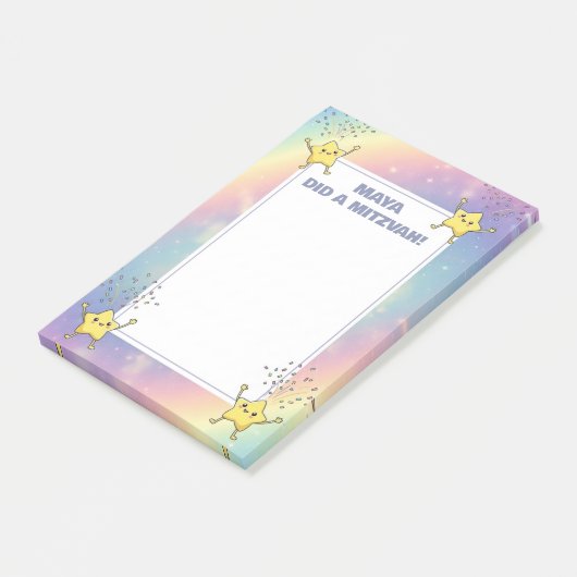 Aangepaste Mitswa Notities Rainbow Confetti Stars Post-it® Notes (Schuin)
