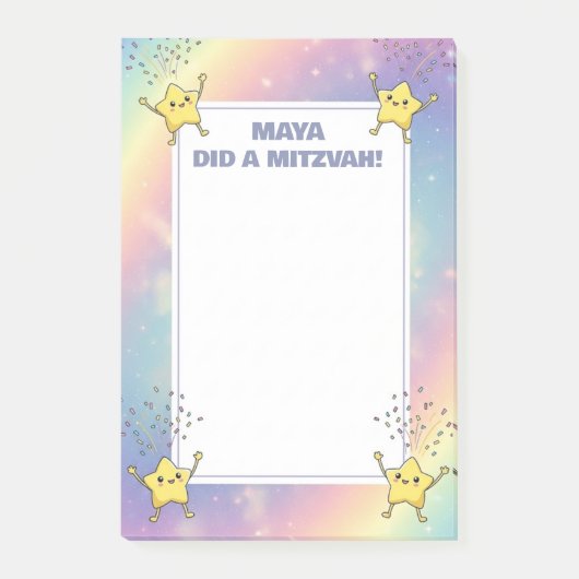 Aangepaste Mitswa Notities Rainbow Confetti Stars Post-it® Notes (Voorkant)