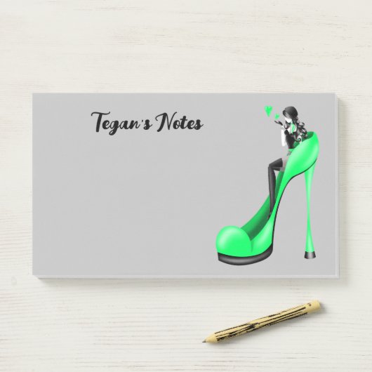 Aangepaste Mode Diva in Stiletto Groen Post-it® Notes (Op bureau)