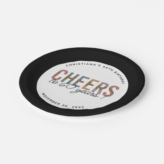 Aangepaste moderne 60e geboortedag-luipaard papieren bordje (Gekanteld)