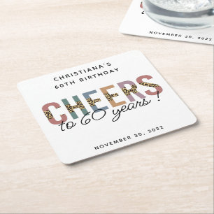 Aangepaste moderne 60e geboortedag-luipaard vierkante kartonnen onderzetter