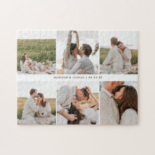 Aangepaste moderne 6-foto collage huwelijkskoppel legpuzzel