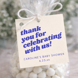 Aangepaste moderne blauwe retro baby shower bedank bedankjes labels