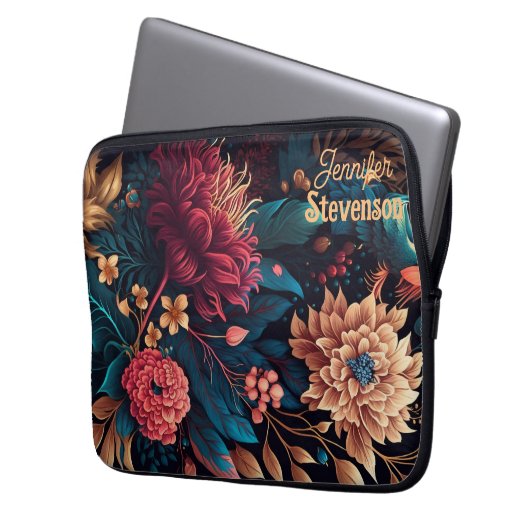 Aangepaste moderne bloemen heldere kleuren geperso laptop sleeve (Voorkant Links)