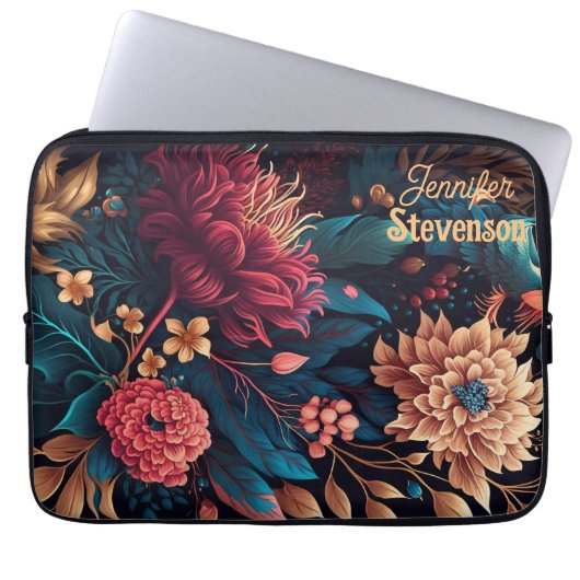 Aangepaste moderne bloemen heldere kleuren geperso laptop sleeve (Voorkant)