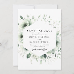 Aangepaste moderne botanische salie groene bruilof save the date