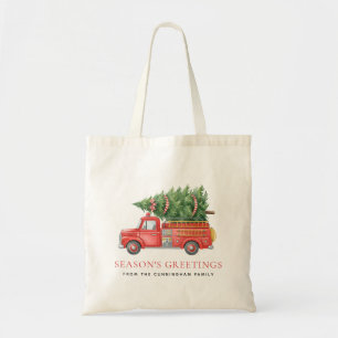 Aangepaste moderne brandweerman Kerst brandweerwag Tote Bag