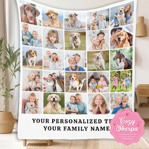 Aangepaste Moderne Cute Familie 25 Foto Collage Sherpa Deken