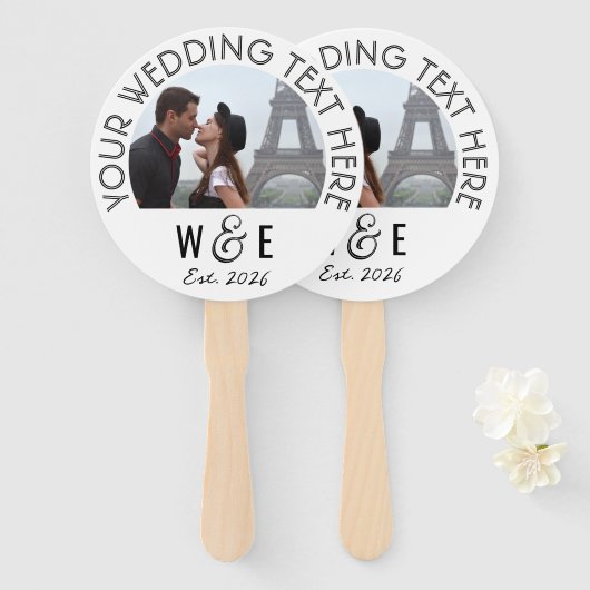 Aangepaste Moderne Deco Tekstprogramma Fan Wedding Handwaaier (Voorkant en achterkant)