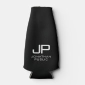 Aangepaste Moderne Elegante Monogram Zwart en Wit Flesjeskoeler (Voorkant)