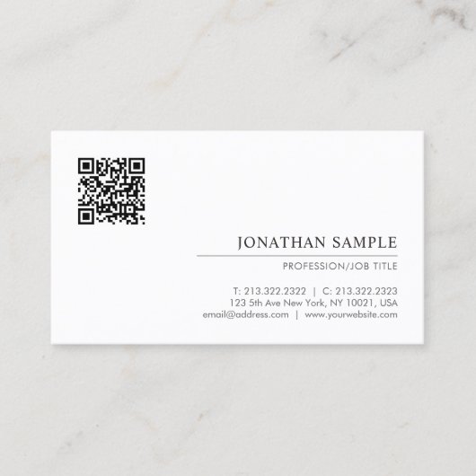 Aangepaste moderne elegante QR-code met minimale S Visitekaartje (Voorkant)