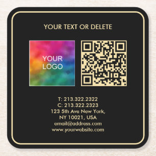 Aangepaste Moderne Elegante Sjabloon Zwart Goud QR Vierkante Kartonnen Onderzetter