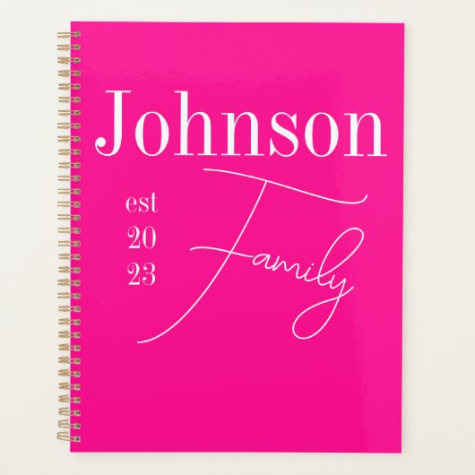 Aangepaste moderne familienaam Hot Pink Planner (Voorkant)