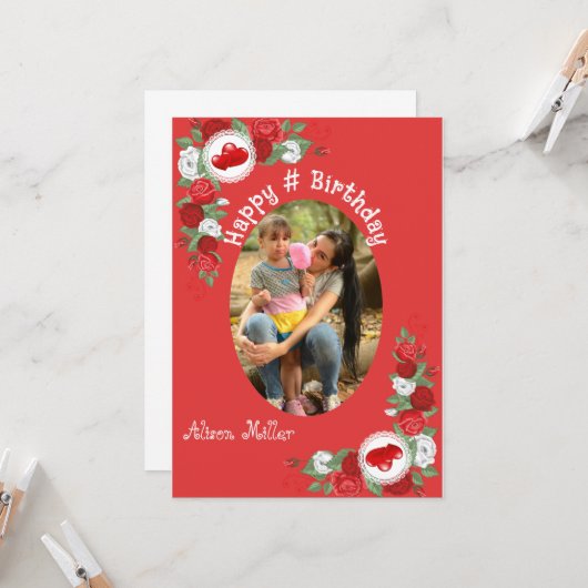 Aangepaste, moderne, gelukkige geboortedag foto kaart (Voorkant / Achterkant in situ)