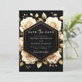 Aangepaste moderne gouden en zwarte bruiloft save the date (Staand voorkant)