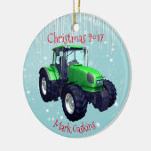 Aangepaste moderne Green Tractor "Kerstmis 20XX" Keramisch Ornament (Links)