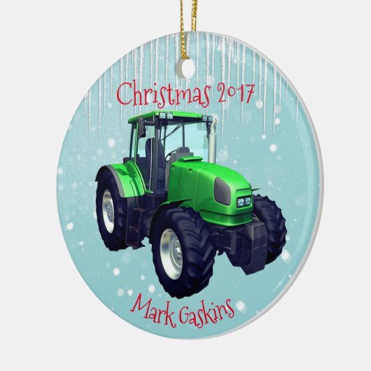 Aangepaste moderne Green Tractor "Kerstmis 20XX" Keramisch Ornament (Links)