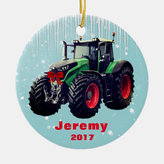 Aangepaste moderne Green Tractor "Kerstmis 20XX" Keramisch Ornament (Voorkant)