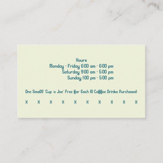 Aangepaste moderne hippe stijl coffeeshop & punch visitekaartje (Achterkant)