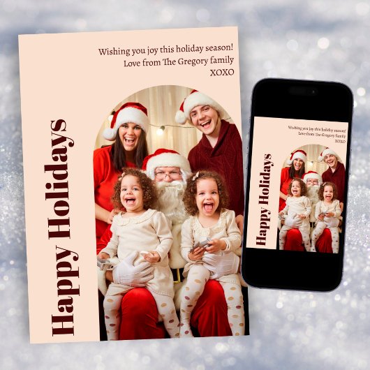 Aangepaste moderne kerst blush perzik foto-boog feestdagenkaart