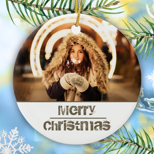 Aangepaste moderne kerstfeestfoto keramisch ornament