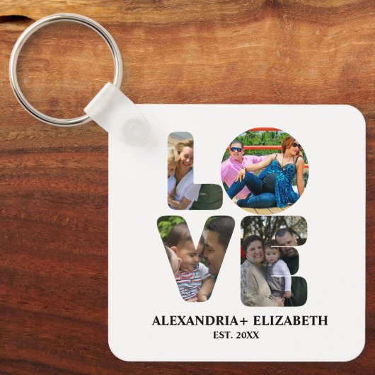 Aangepaste moderne liefde 4 fotocollage voor koppe sleutelhanger (Voorkant)
