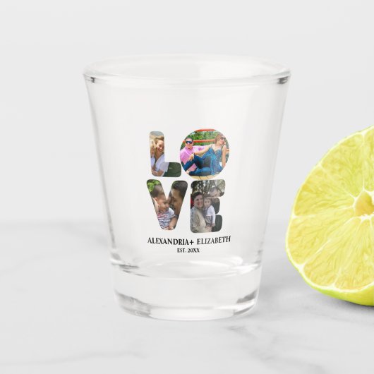 Aangepaste moderne liefde 4 fotocollage voor paren shot glas (Voorkant)
