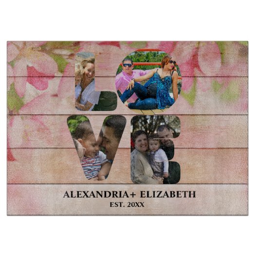 Aangepaste moderne liefde 4 fotocollage voor paren snijplank (Voorkant)