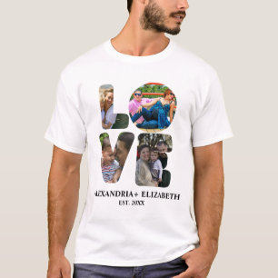 Aangepaste moderne liefde 4 fotocollage voor paren t-shirt