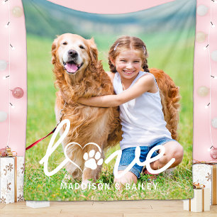 Aangepaste moderne LIEFDE Huisdierfoto Pootafdruk Fleece Deken