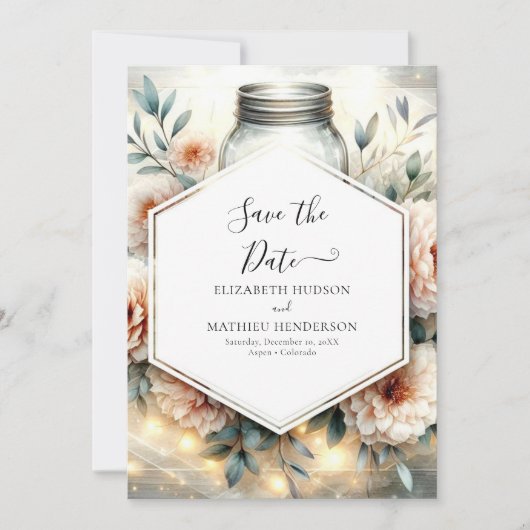Aangepaste moderne Mason Jar bruiloft Save The Date (Voorkant)