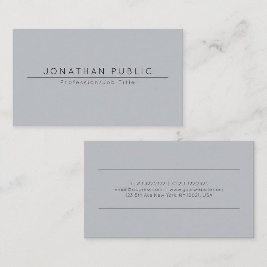 Aangepaste, moderne, minimale legant grijze Sjablo Visitekaartje (Voorkant / Achterkant)