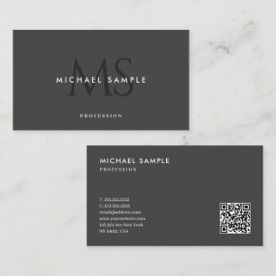 Aangepaste Moderne Monogram QR Code Elegant Zwart Visitekaartje