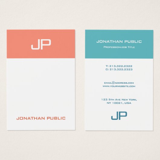 Aangepaste moderne monogram Sjabloon Elegante kleu Visitekaartje (Voorkant /achterkant)