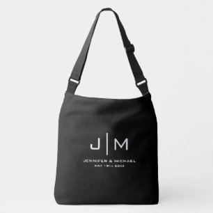 Aangepaste Moderne Monogram Trouwpaar Groot Zwart Crossbody Tas
